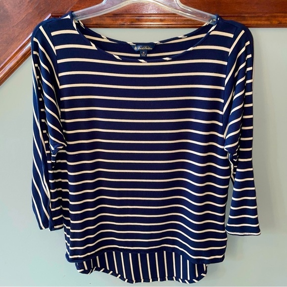 Brooks Brothers 3/4 Dolman Style Sleeve Navy Camel High Low Crew Neck Pullover - Picture 1 of 8
